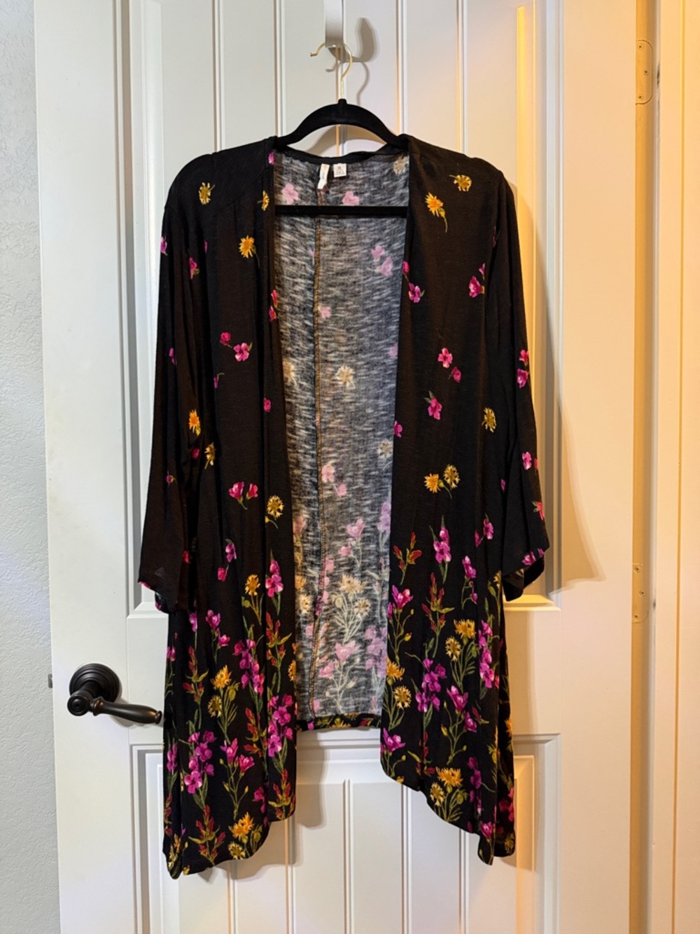 Black Floral Open-Front Women's Cardigan Sweater
